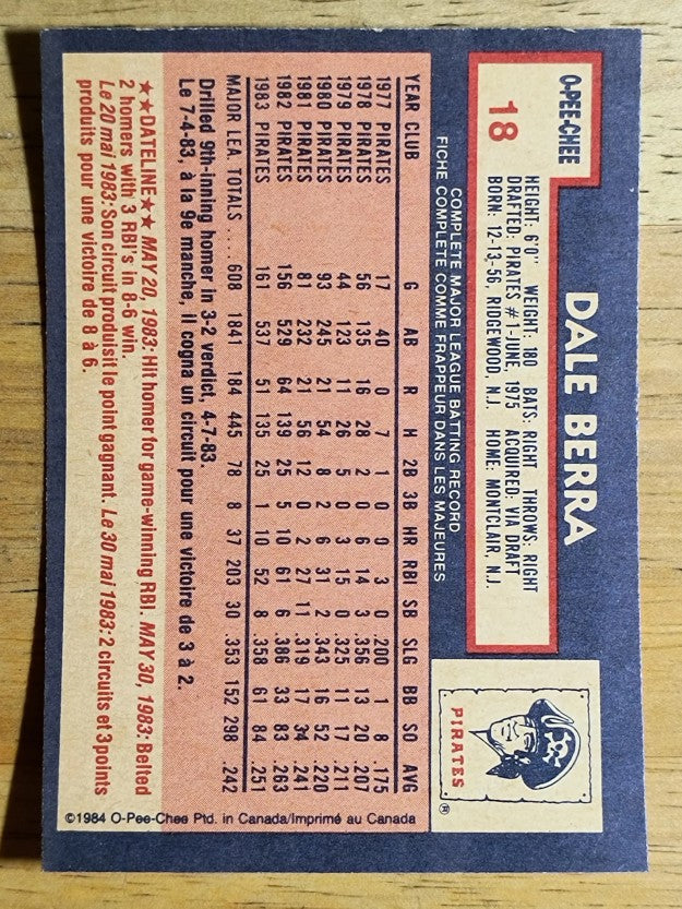 1984 O-Pee-Chee #18 Dale Berra