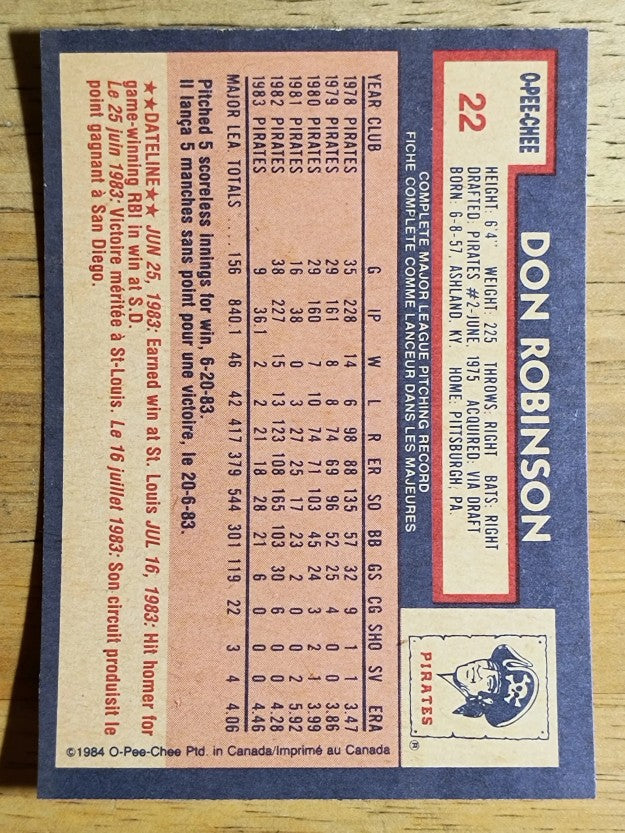 1984 O-Pee-Chee #22 Don Robinson