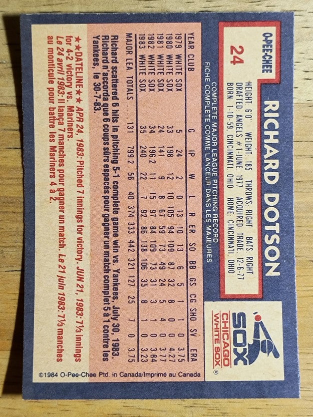 1984 O-Pee-Chee #24 Richard Dotson