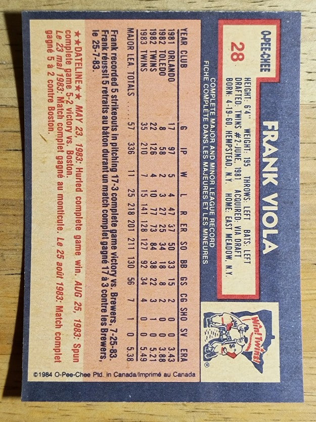 1984 O-Pee-Chee #28 Frank Viola