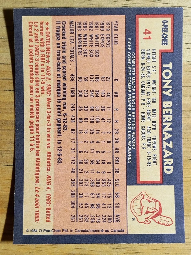 1984 O-Pee-Chee #41 Tony Bernazard