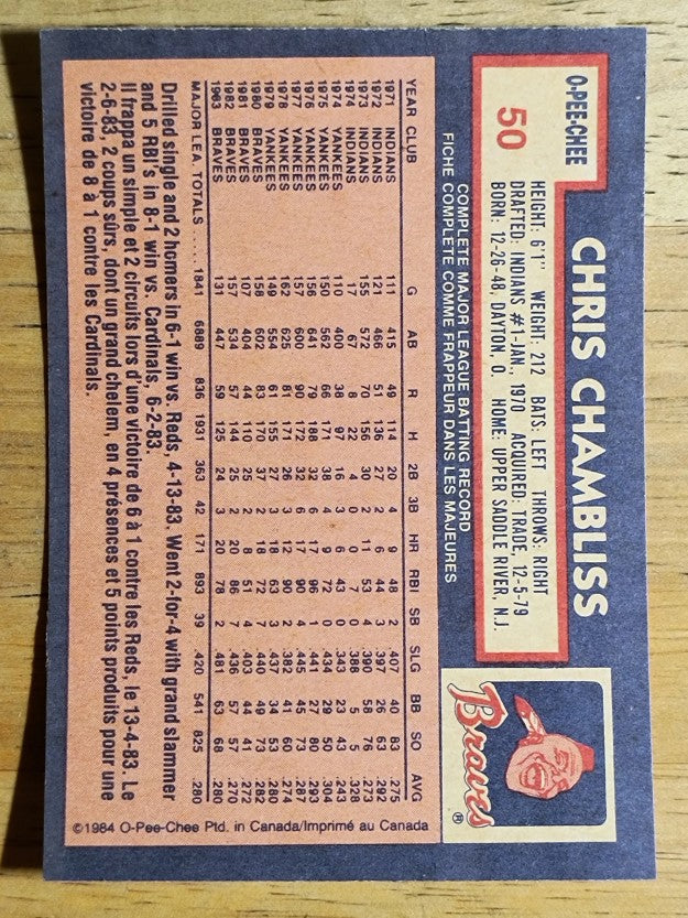 1984 O-Pee-Chee #50 Chris Chambliss