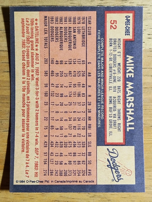1984 O-Pee-Chee #52 Mike Marshall