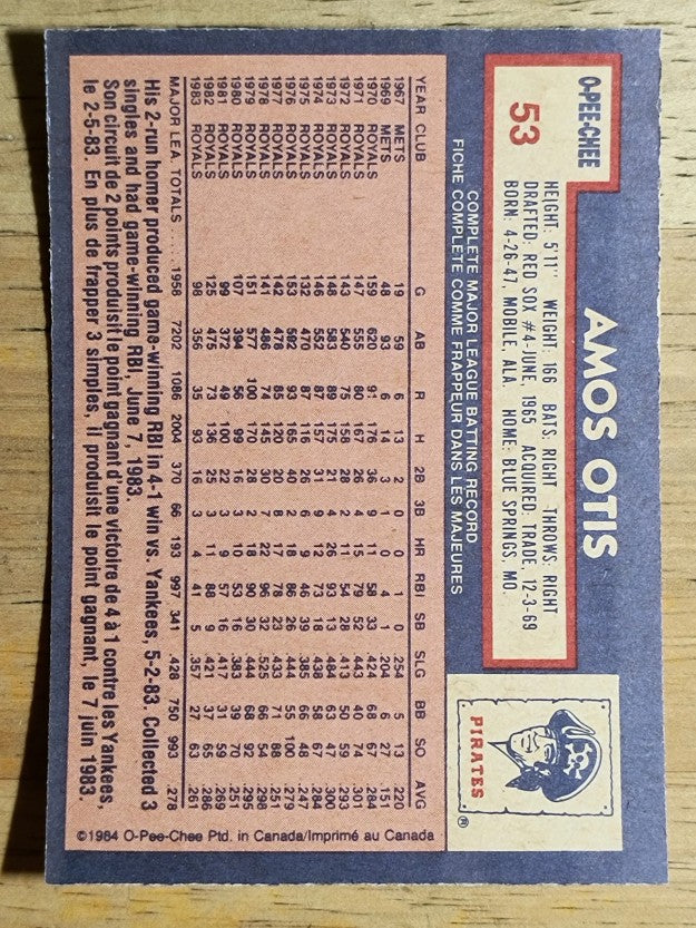 1984 O-Pee-Chee #53 Amos Otis