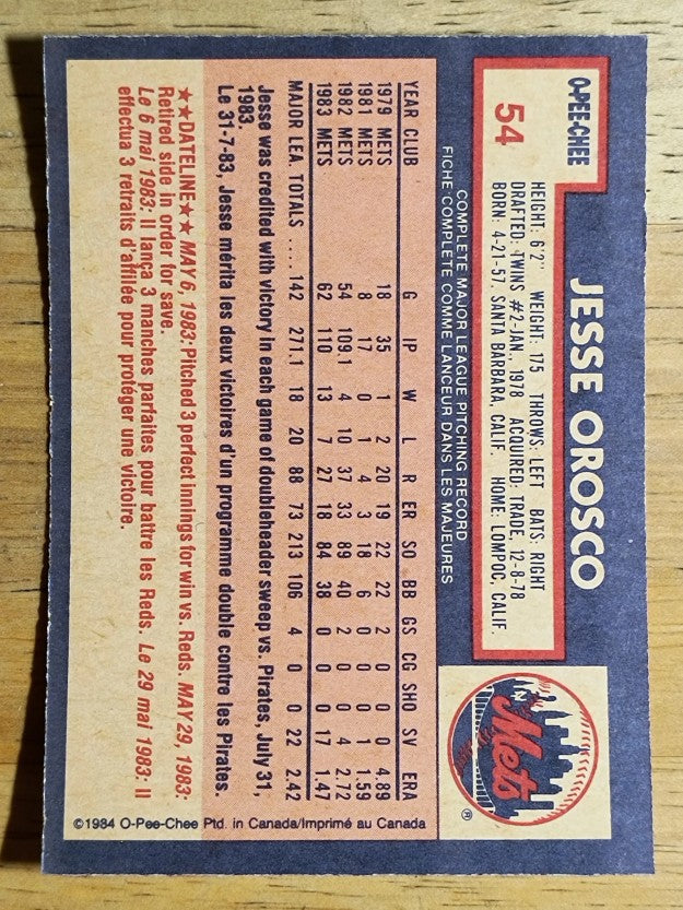 1984 O-Pee-Chee #54 Jesse Orosco