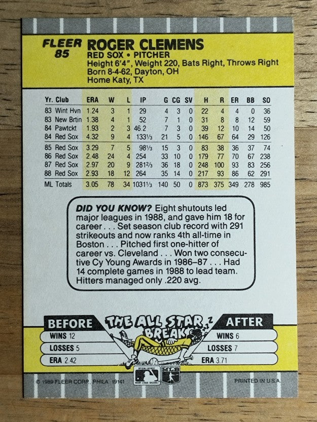 1989 Fleer #85 Roger Clemens