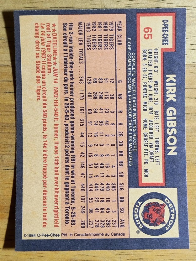 1984 O-Pee-Chee #65 Kirk Gibson