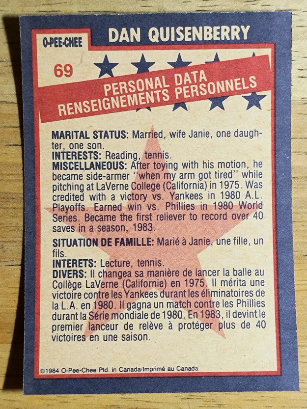 1984 O-Pee-Chee #69 Dan Quisenberry AS