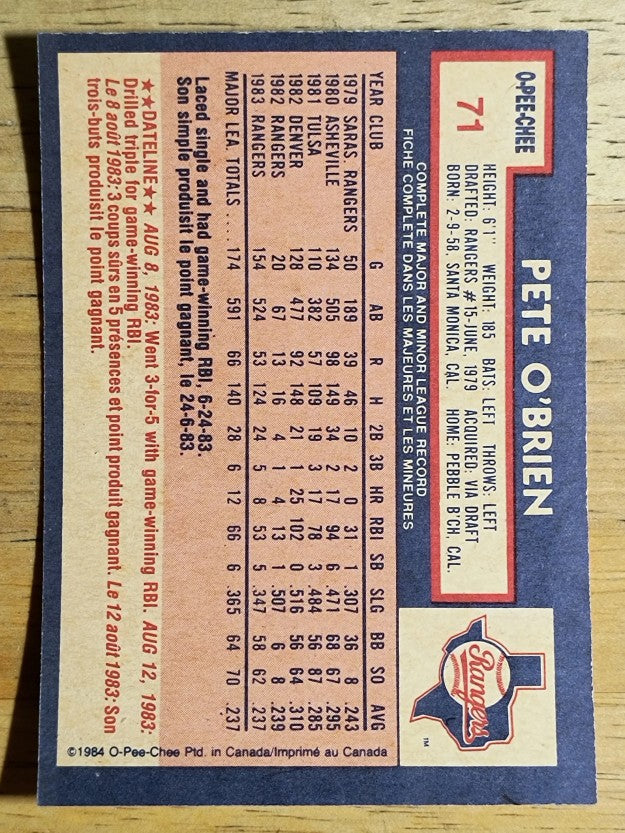 1984 O-Pee-Chee #71 Pete O'Brien