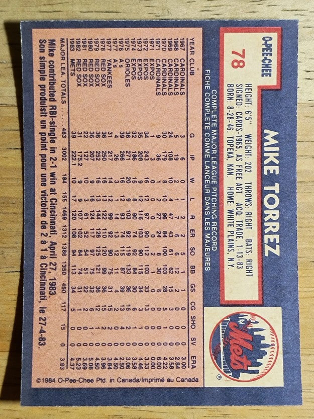 1984 O-Pee-Chee #78 Mike Torrez
