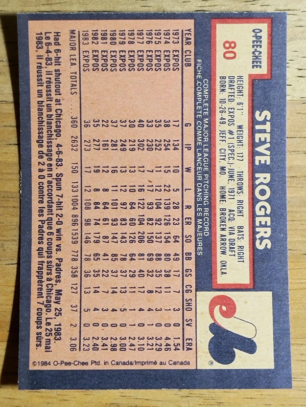 1984 O-Pee-Chee #80 Steve Rogers
