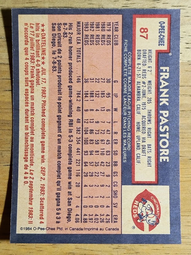 1984 O-Pee-Chee #87 Frank Pastore