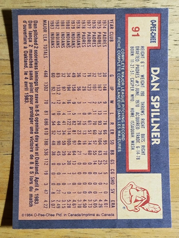 1984 O-Pee-Chee #91 Dan Spillner