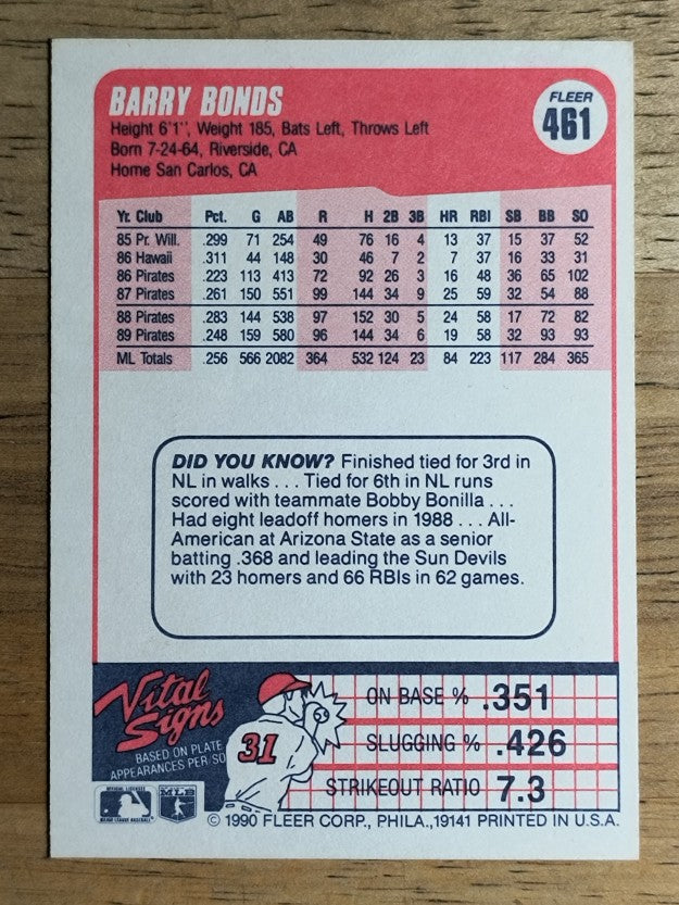 1990 Fleer #461 Barry Bonds