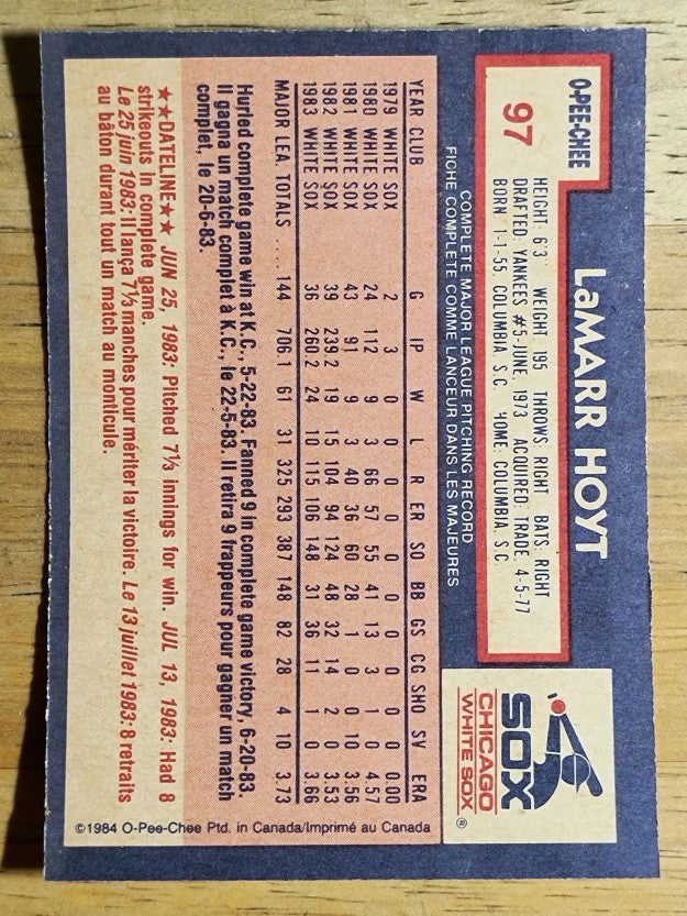 1984 O-Pee-Chee #97 LaMarr Hoyt