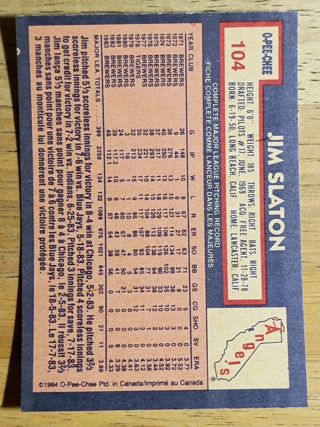 1984 O-Pee-Chee #104 Jim Slaton