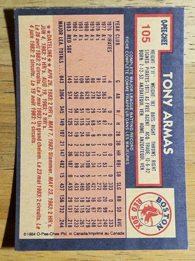 1984 O-Pee-Chee #105 Tony Armas