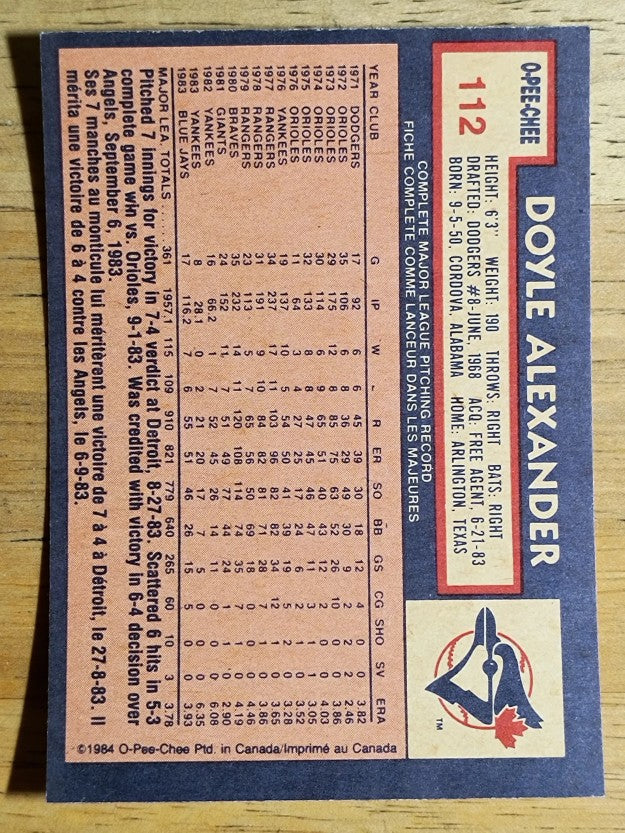 1984 O-Pee-Chee #112 Doyle Alexander