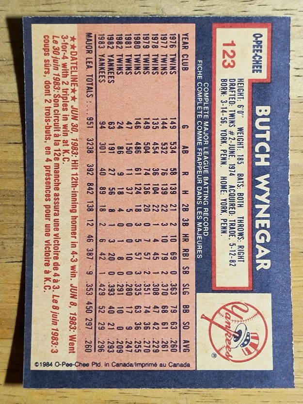 1984 O-Pee-Chee #123 Butch Wynegar