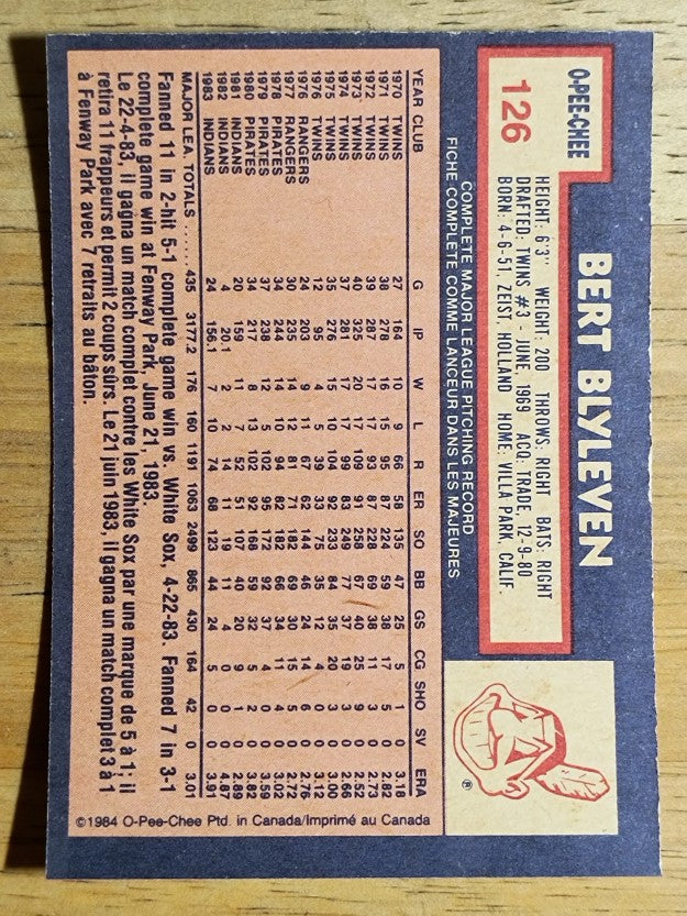 1984 O-Pee-Chee #126 Bert Blyleven