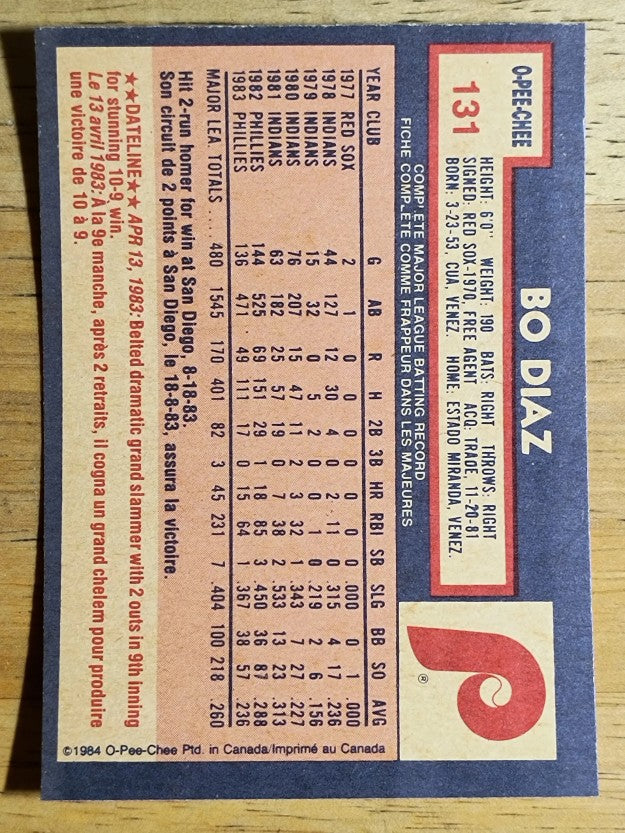 1984 O-Pee-Chee #131 Bo Diaz