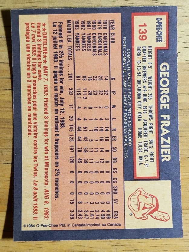 1984 O-Pee-Chee #139 George Frazier