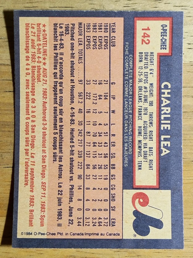 1984 O-Pee-Chee #142 Charlie Lea