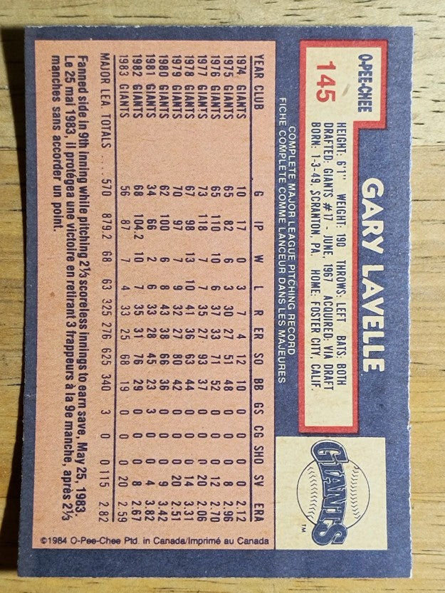1984 O-Pee-Chee #145 Gary Lavelle