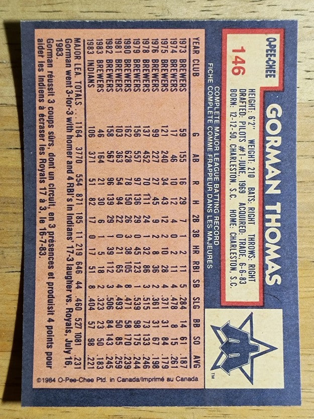 1984 O-Pee-Chee #146 Gorman Thomas