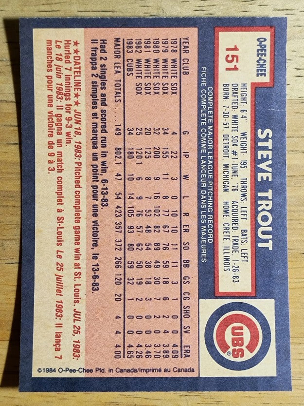 1984 O-Pee-Chee #151 Steve Trout