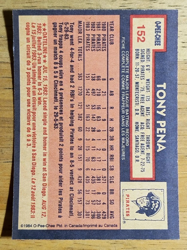 1984 O-Pee-Chee #152 Tony Pena