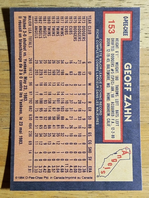 1984 O-Pee-Chee #153 Geoff Zahn