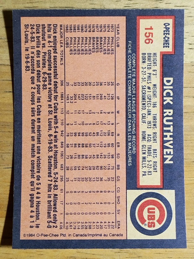 1984 O-Pee-Chee #156 Dick Ruthven