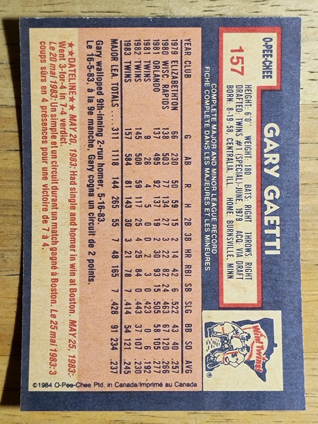 1984 O-Pee-Chee #157 Gary Gaetti