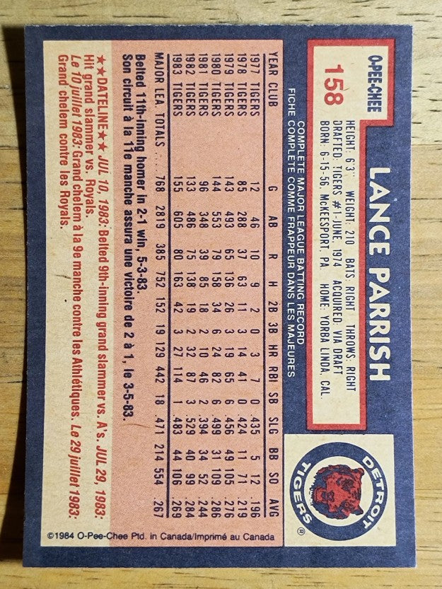 1984 O-Pee-Chee #158 Lance Parrish