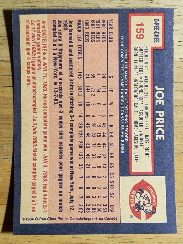 1984 O-Pee-Chee #159 Joe Price