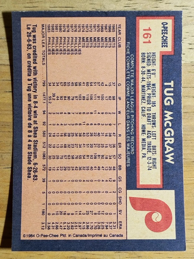 1984 O-Pee-Chee #161 Tug McGraw