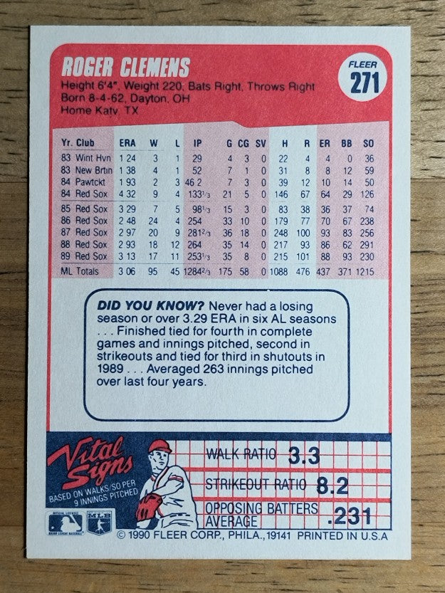 1990 Fleer #271 Roger Clemens