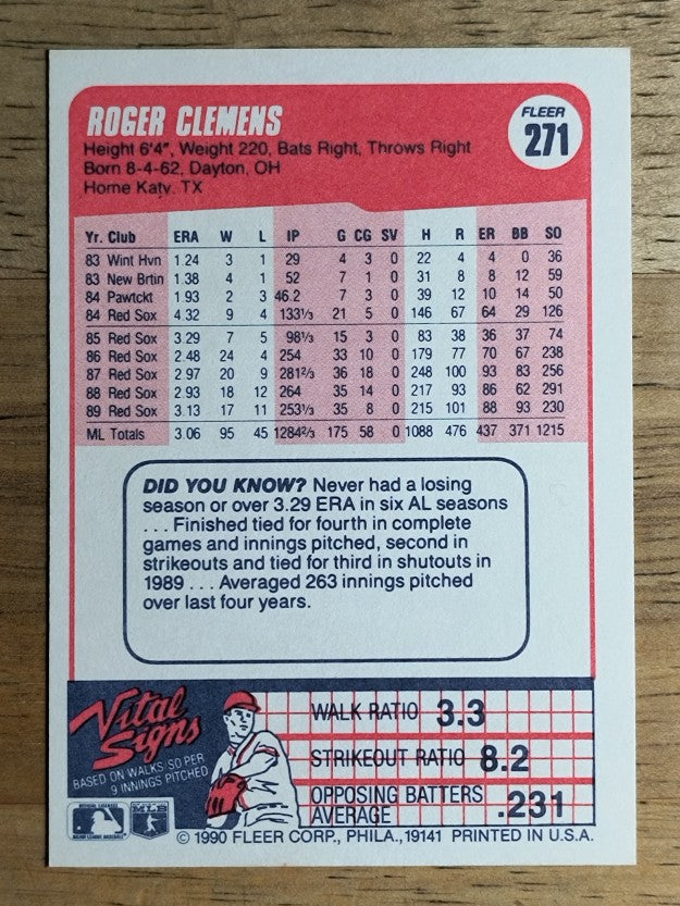 1990 Fleer #271 Roger Clemens