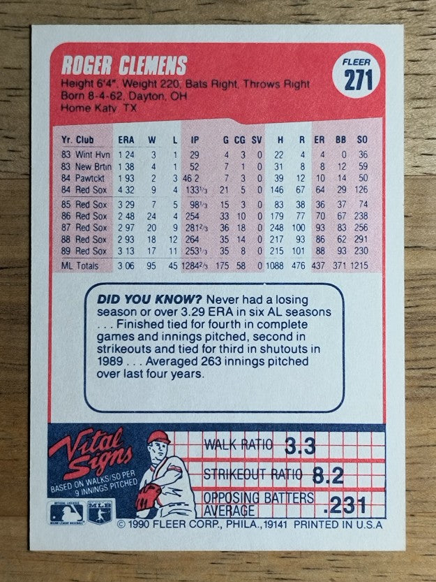 1990 Fleer #271 Roger Clemens