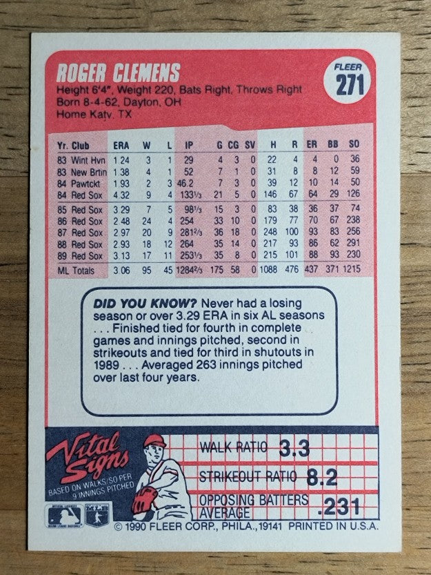 1990 Fleer #271 Roger Clemens