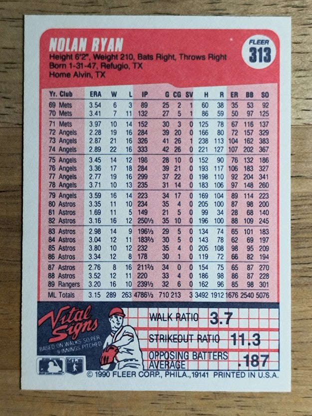 1990 Fleer #313 Nolan Ryan