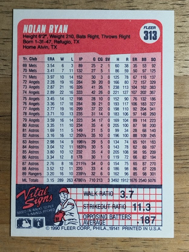 1990 Fleer #313 Nolan Ryan