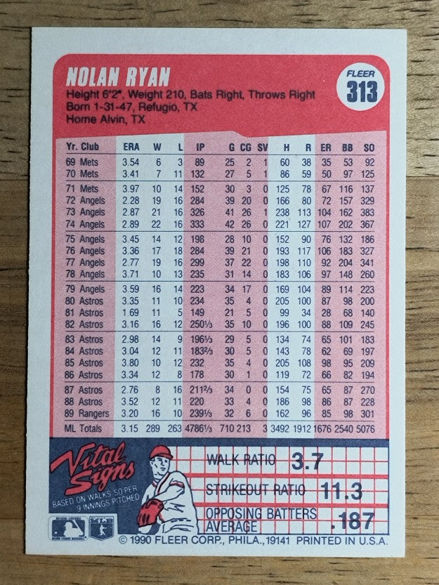 1990 Fleer #313 Nolan Ryan