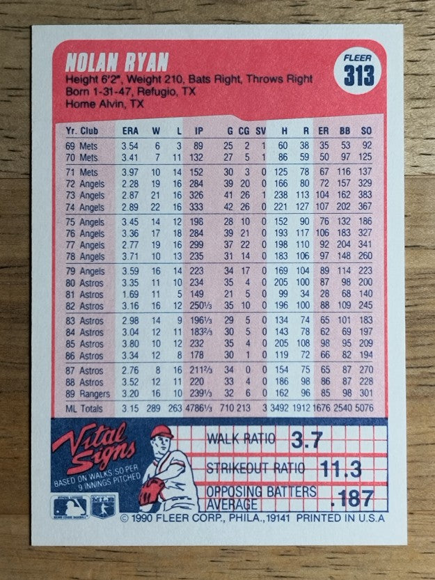 1990 Fleer #313 Nolan Ryan