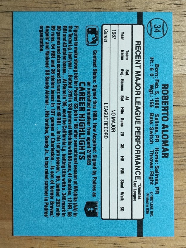 1988 Donruss #34 Roberto Alomar RC