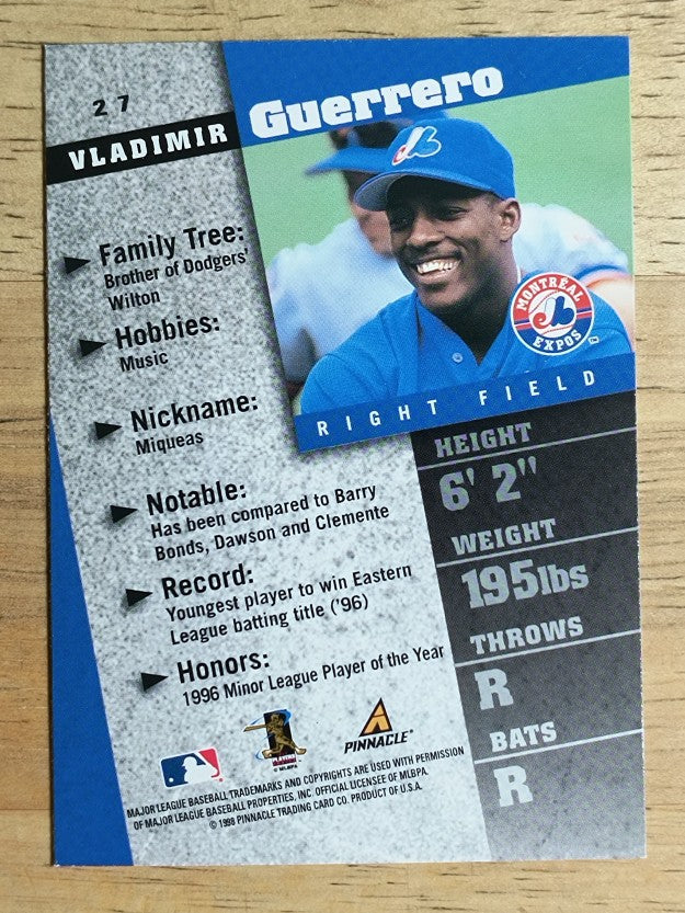 1998 Pinnacle Inside #27 Vladimir Guerrero