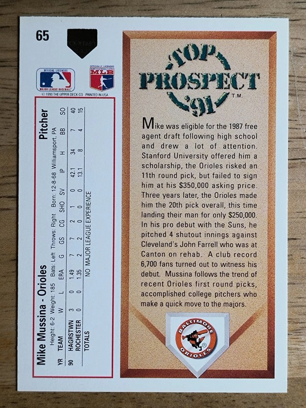 1991 Upper Deck #65 Mike Mussina RC