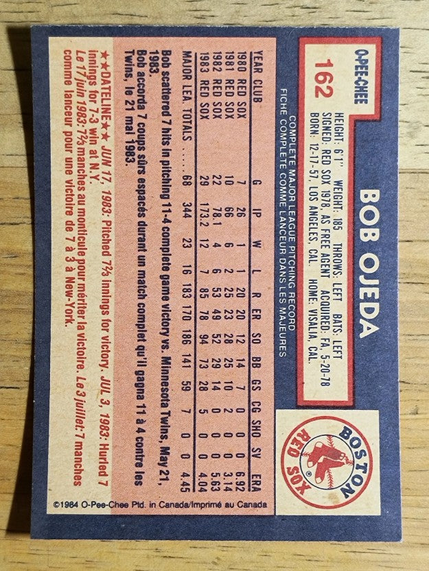 1984 O-Pee-Chee #162 Bob Ojeda