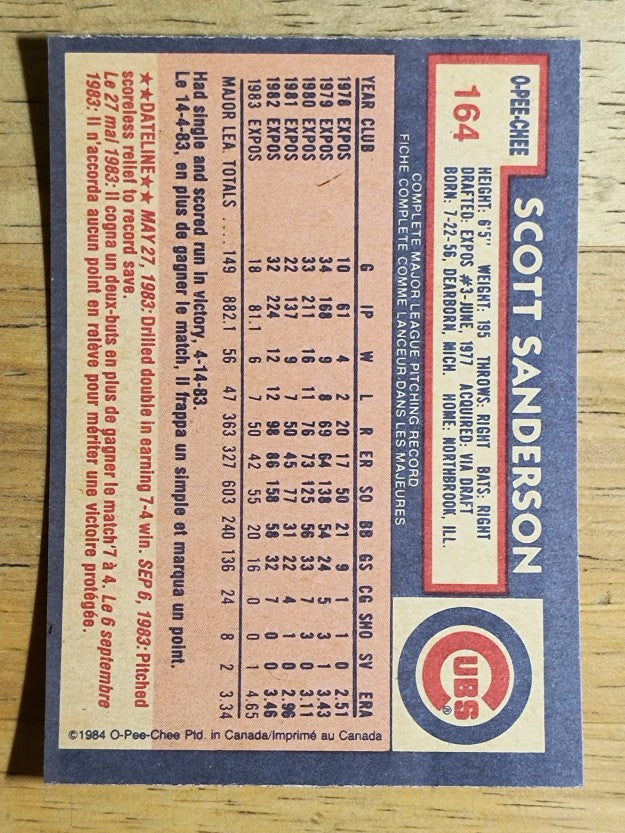 1984 O-Pee-Chee #164 Scott Sanderson